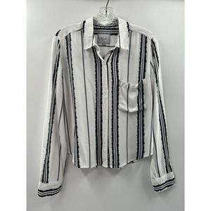 Rails Women’s Long Sleeve Black & White Dana Feather Stripe Button Up Blouse XS